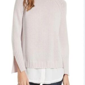 Brochu Walker Strand Layered Wool Cashmere Sweater In Lilac Ash W/ White